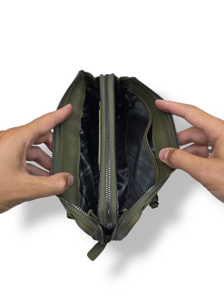 VİSSO 457 Hakiki Deri Fermuarlı  El Çantası YEŞİL Renk Deri Çanta Unisex Elde Taşınabilen Mıknatıs Cep Telefonu Cepli Kredi Kart Bölmeli Çanta  AÇIK YEŞİL