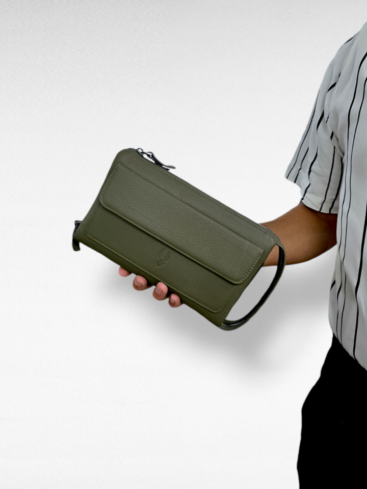 VİSSO 457 Hakiki Deri Fermuarlı  El Çantası YEŞİL Renk Deri Çanta Unisex Elde Taşınabilen Mıknatıs Cep Telefonu Cepli Kredi Kart Bölmeli Çanta  AÇIK YEŞİL