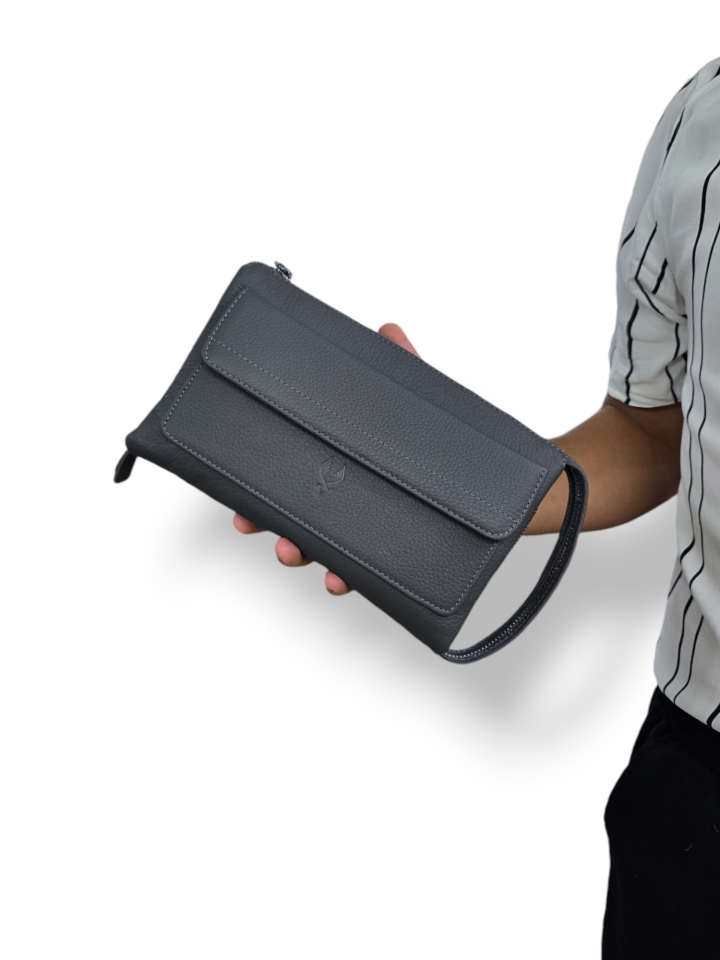 VİSSO 457 Hakiki Deri Fermuarlı  El Çantası ANTRASİT GRİ  Renk Deri Çanta Unisex Elde Taşınabilen Mıknatıs Cep Telefonu Cepli Kredi Kart Bölmeli Çanta  ANTRASİT GRİ GUTTY