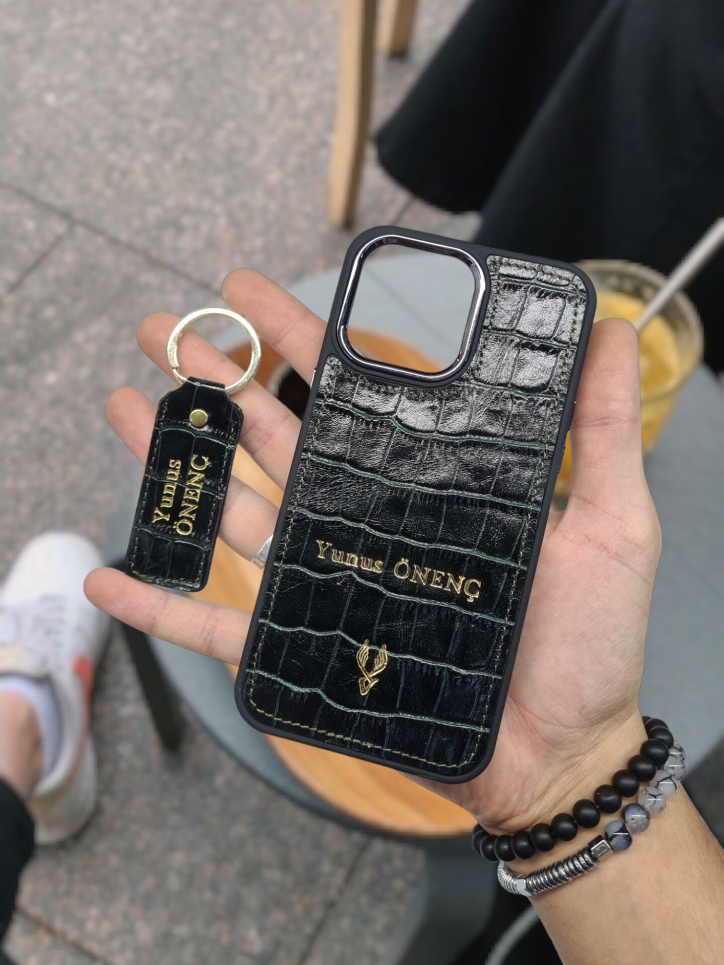 IPHONE YEŞİL Croco renk Hakiki Deri  VİSSO TELEFON KILIFI Kişiye Özel İsim Baskılı Kadın Erkek Unisex Deri Koruyucu Telefon Kılıfı Ve Anahtarlık YEŞİL Croco