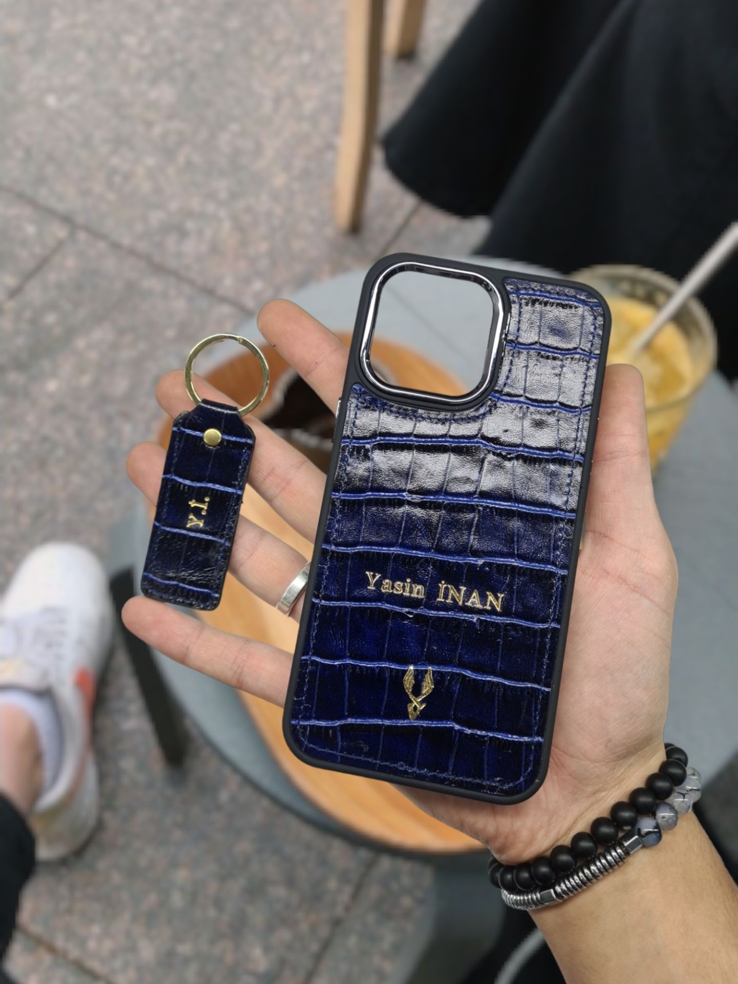 IPHONE LACİVERT  Croco renk VİSSO Hakiki Deri  VİSSO TELEFON KILIFI Kişiye Özel İsim Baskılı Kadın Erkek Unisex Deri Koruyucu Telefon Kılıfı Ve Anahtarlık LACİVERT Croco