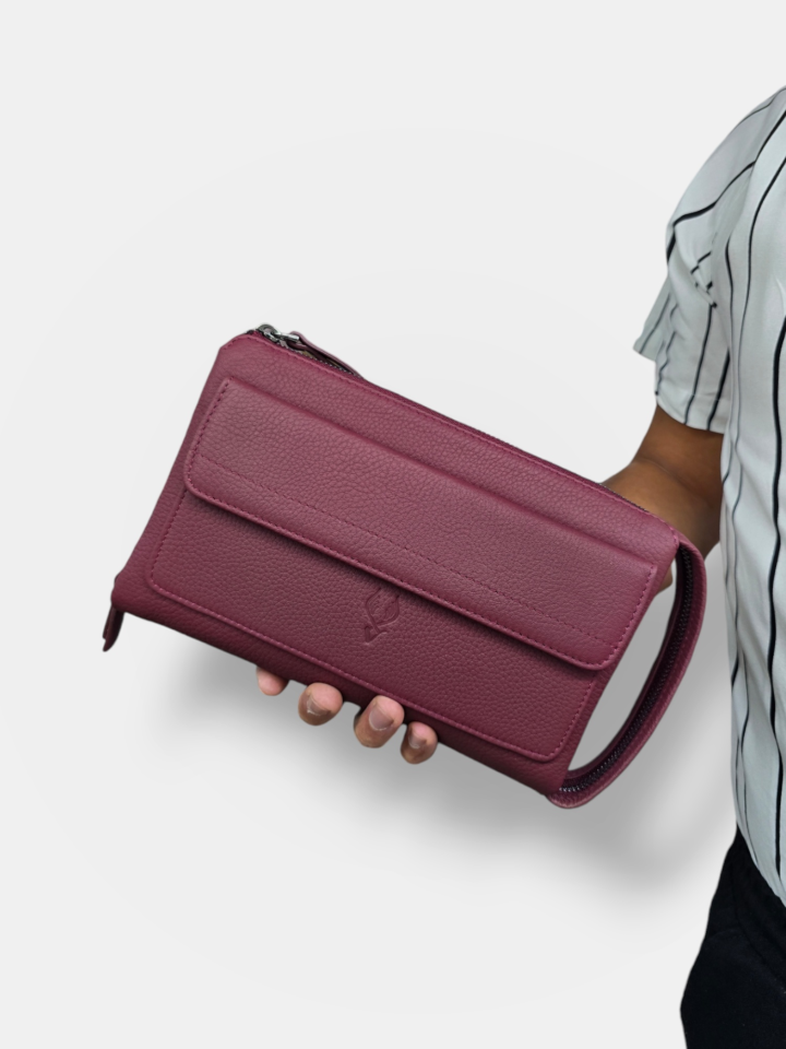 VİSSO 457 Hakiki Deri Fermuarlı  El Çantası BORDO Renk Deri Çanta Unisex Elde Taşınabilen Mıknatıs Cep Telefonu Cepli Kredi Kart Bölmeli Çanta  BORDO  GUTTY