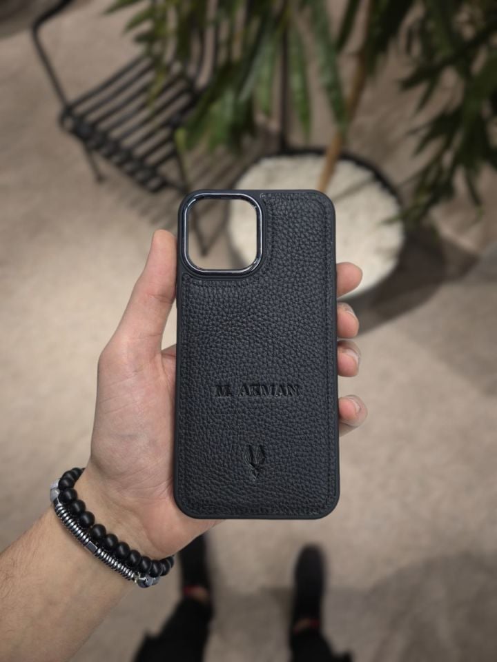 IPHONE SİYAH RENK TELEFON KILIFI HAKİKİ VİSSO ORJİNAL GERÇEK DANA DERİSİ Kişiye Özel İsim Baskılı Kadın Erkek Unisex Deri Koruyucu Telefon Kılıfı SİYAH GUTTY