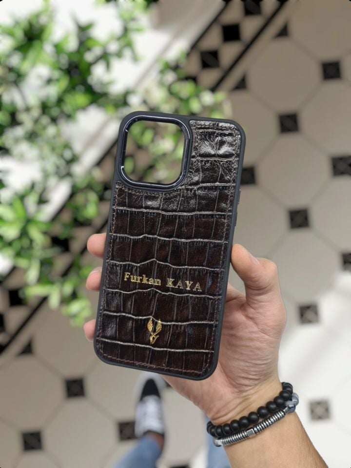 IPHONE KAHVE Croco renk Hakiki Deri VİSSO TELEFON KILIFI Kişiye Özel İsim Baskılı Kadın Erkek Unisex Deri Koruyucu Telefon Kılıfı Ve Anahtarlık KAHVE Croco