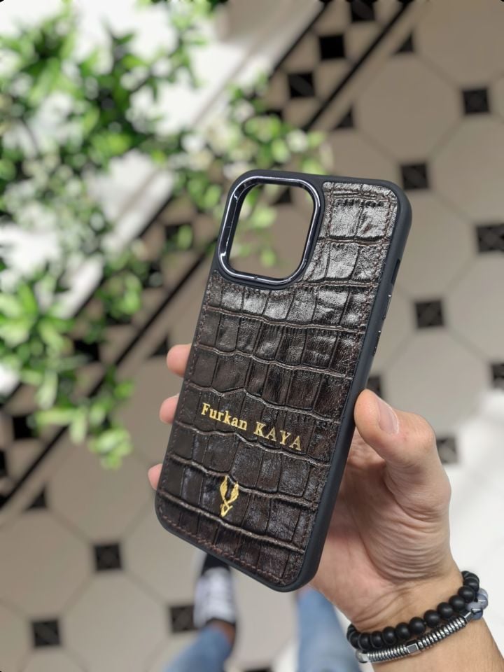 IPHONE KAHVE Croco renk Hakiki Deri VİSSO TELEFON KILIFI Kişiye Özel İsim Baskılı Kadın Erkek Unisex Deri Koruyucu Telefon Kılıfı Ve Anahtarlık KAHVE Croco