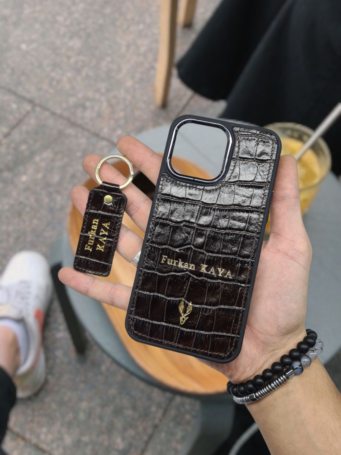 IPHONE KAHVE Croco renk Hakiki Deri VİSSO TELEFON KILIFI Kişiye Özel İsim Baskılı Kadın Erkek Unisex Deri Koruyucu Telefon Kılıfı Ve Anahtarlık KAHVE Croco