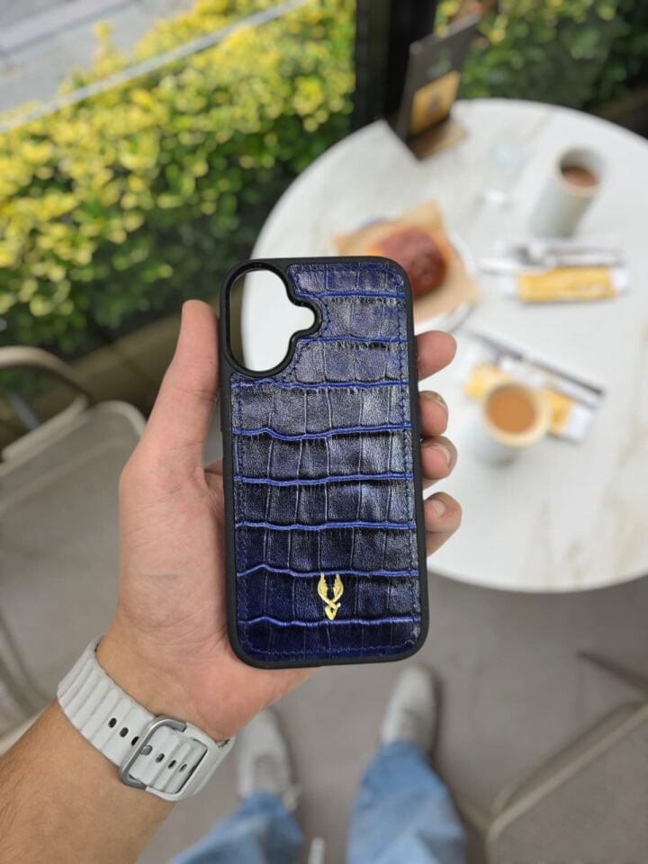 İphone 17 Model  Uyumlu LACİVERT CROCO Hakiki Deri İsme Özel Ücretsiz Kişiselleştirme Seçeneği İle Kadın Erkek Kullanım premium  Tam Uyumlu Silikon Kılıf Ücretsiz Kargo Visso Leather Geçek Orjinal Dana Derisi