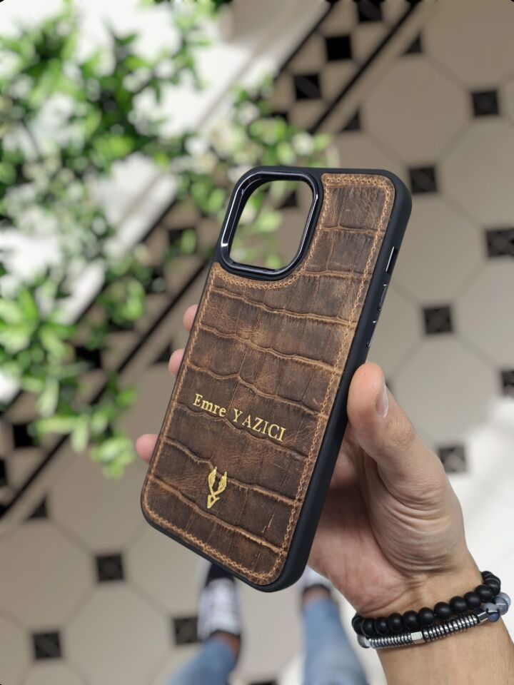 IPHONE Eskitme Kahve Croco renk VİSSO Hakiki Deri VİSSO TELEFON KILIFI Kişiye Özel İsim Baskılı Kadın Erkek Unisex Deri Koruyucu Telefon Kılıfı Ve Anahtarlık ESKİTME KAHVE Croco