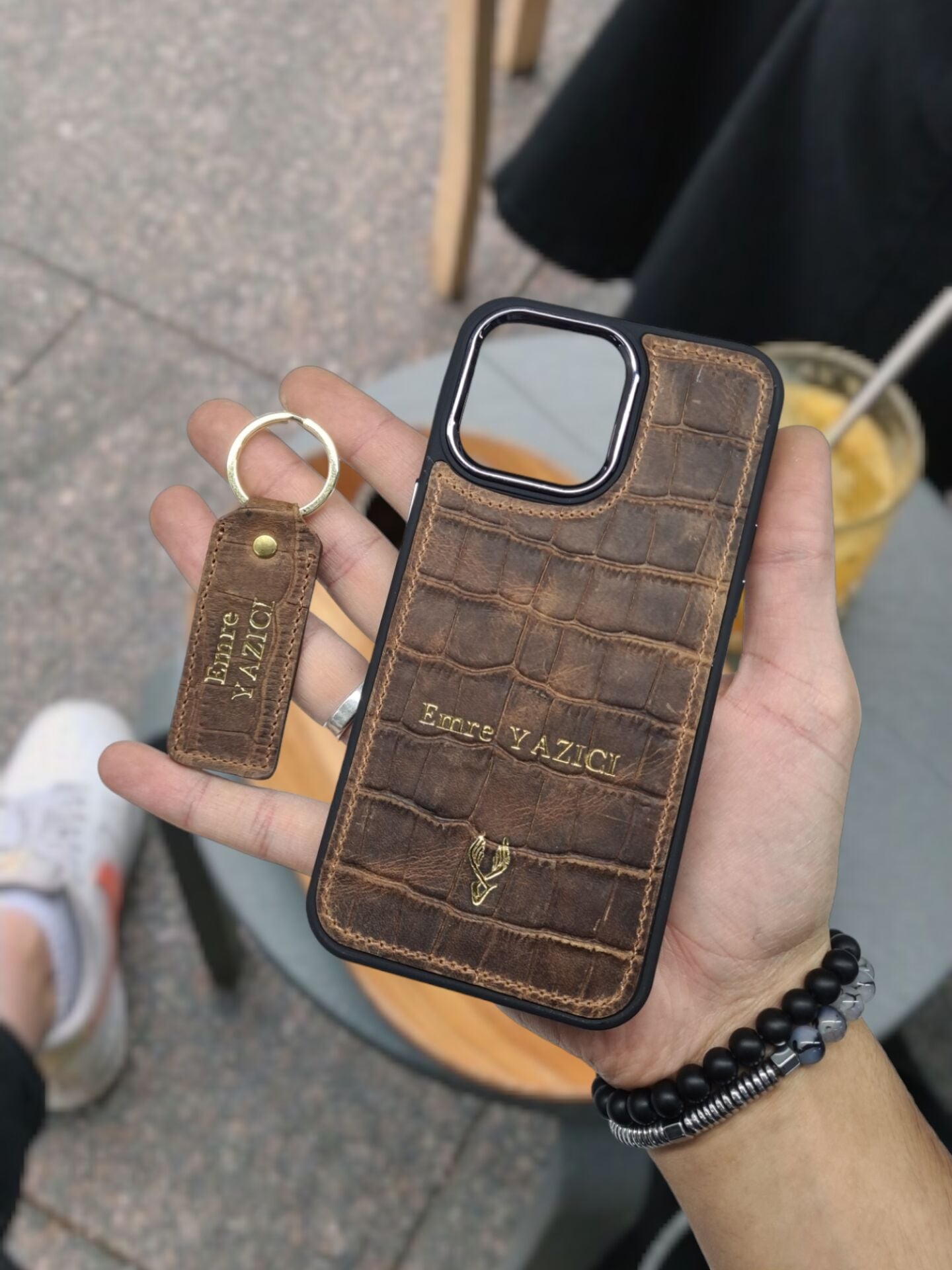 IPHONE Eskitme Kahve Croco renk VİSSO Hakiki Deri VİSSO TELEFON KILIFI Kişiye Özel İsim Baskılı Kadın Erkek Unisex Deri Koruyucu Telefon Kılıfı Ve Anahtarlık ESKİTME KAHVE Croco