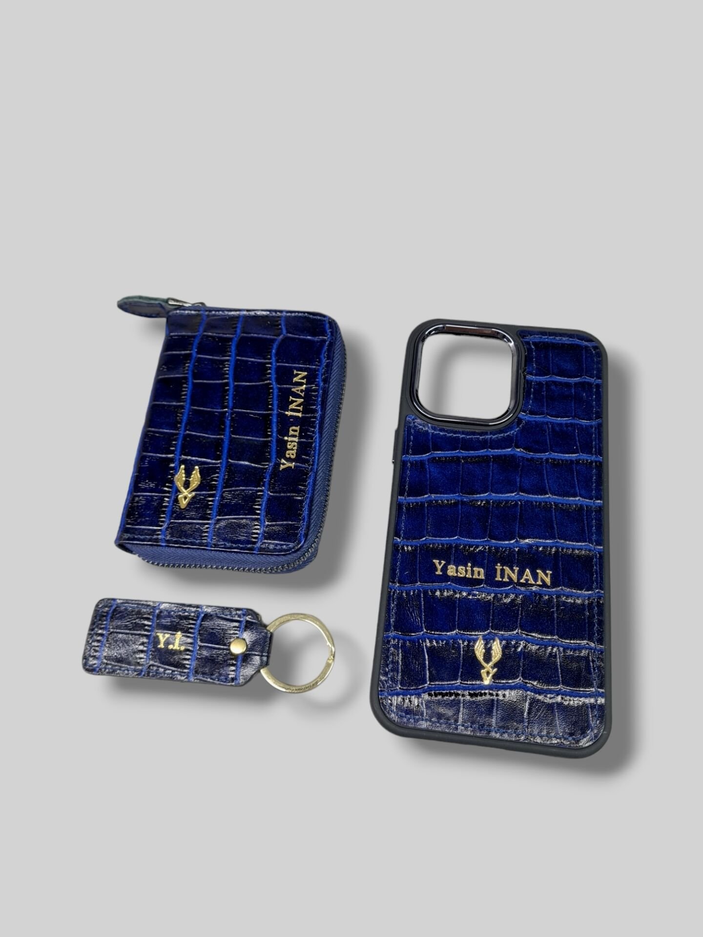 VİSSO 661 GERÇEK DERİ ÇANTA İSME ÖZEL ERKEK VE KADIN İÇİN FERMUARLI AKORDİYON-YELPAZE KREDİ KARTLIK MODEL Lacivert Croco + ANAHTAR + Kılıf