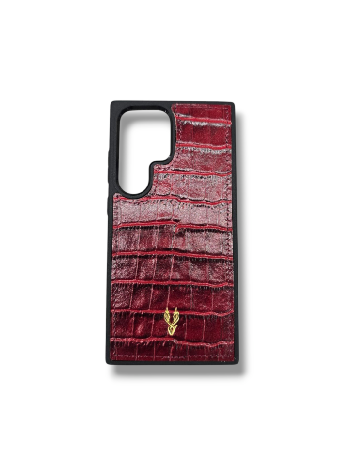 VİSSO Hakiki Bordo Croco Deri SAMSUNG GALAXY S25 ULTRA İsim Baskılı Kişiye Özel Deri Telefon Kılıfı KARGO BEDAVA Bordo Croco Renk