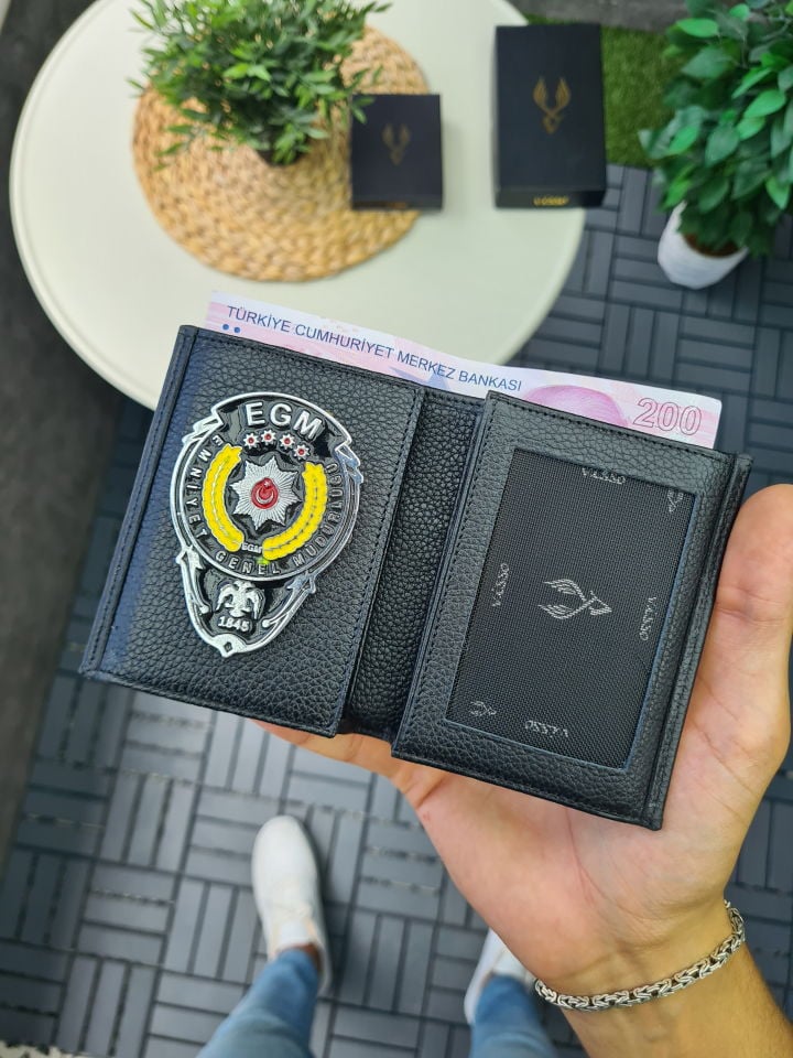VİSSO 1131 HAKİKİ DERİ İSME ÖZEL EGM ROZETLİ KAĞIT PARA VE KİMLİK BÖLMELİ ERKEK VE KADIN CÜZDAN Deri Çanta