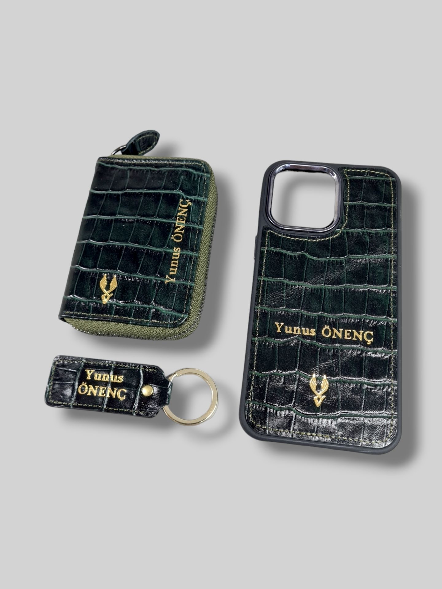 VİSSO 661 GERÇEK DERİ ÇANTA İSME ÖZEL ERKEK VE KADIN İÇİN FERMUARLI AKORDİYON-YELPAZE KREDİ KARTLIK MODEL Yeşil Croco + ANAHTAR + Kılıf