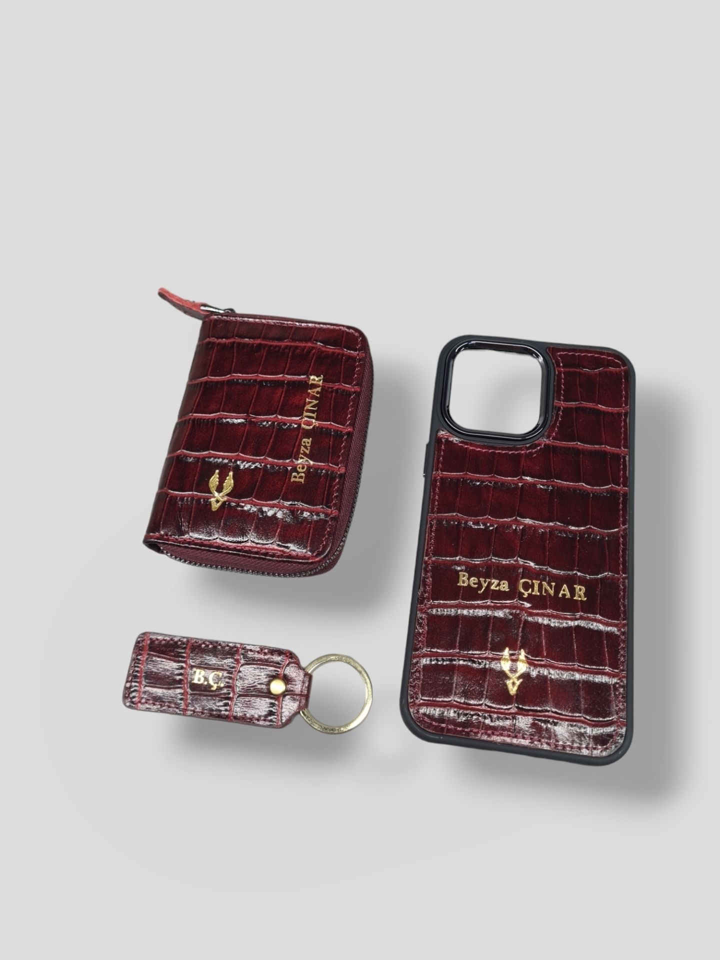 VİSSO 661 GERÇEK DERİ ÇANTA İSME ÖZEL ERKEK VE KADIN İÇİN FERMUARLI AKORDİYON-YELPAZE KREDİ KARTLIK MODEL Bordo Croco + ANAHTAR + Kılıf