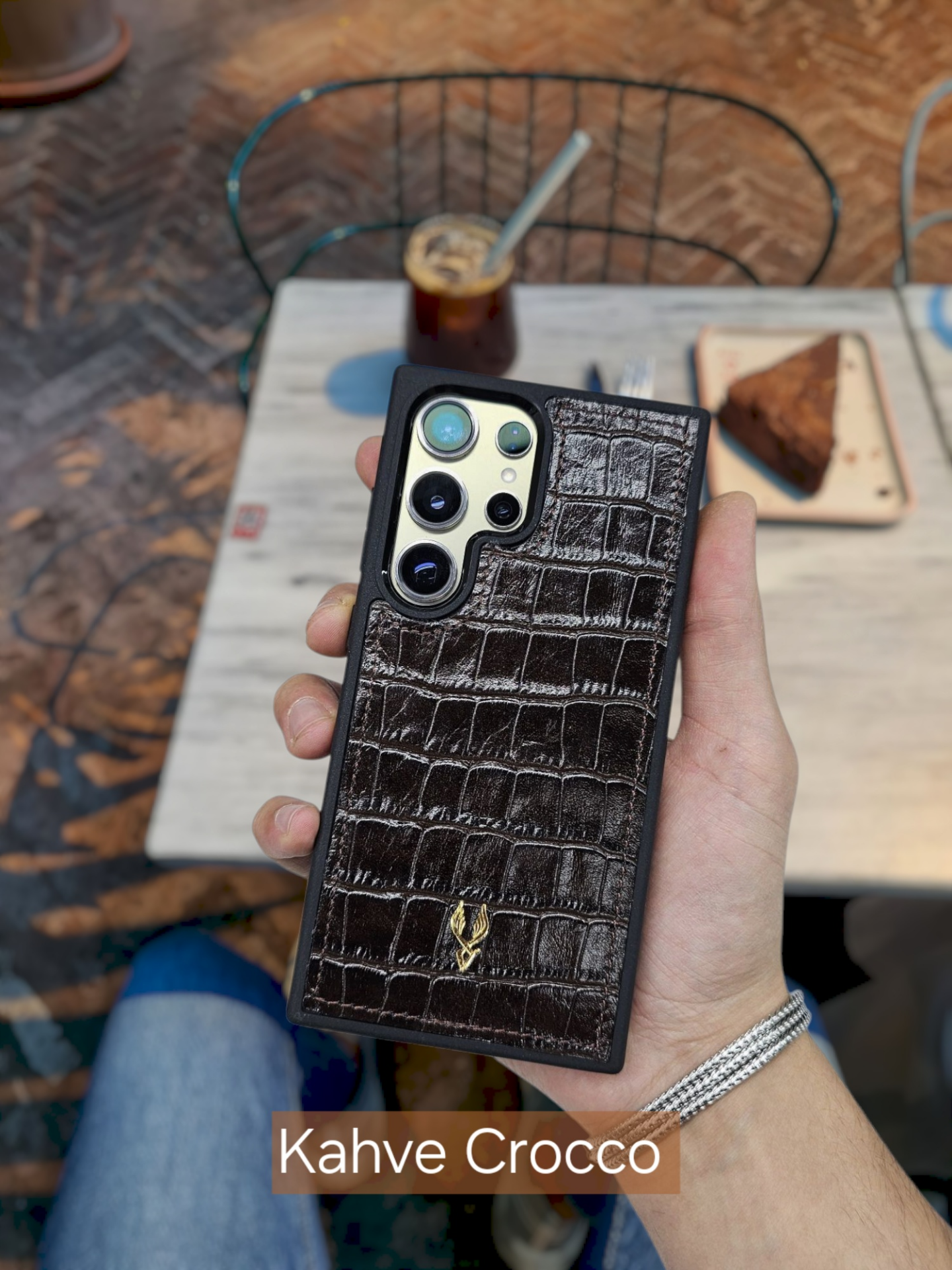 VİSSO  Kahve Croco Hakiki Deri SAMSUNG GALAXY S25 ULTRA İsim Baskılı Kişiye Özel Deri Telefon Kılıfı KARGO BEDAVA Kahve Croco