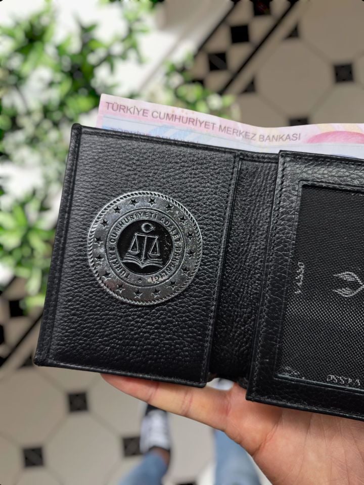 VİSSO 1131 HAKİKİ DERİ İSME ÖZEL Adalet Bakanlığı ROZETLİ KAĞIT PARA VE KİMLİK BÖLMELİ ERKEK VE KADIN CÜZDAN Deri Çanta