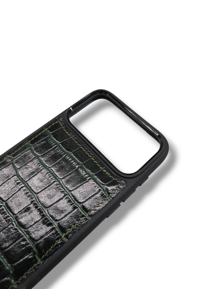 İphone 17 PRO Model Uyumlu YEŞİL CROCO Hakiki Deri İsme Özel Ücretsiz Kişiselleştirme Seçeneği İle Kadın Erkek Kullanım premium  Tam Uyumlu Silikon Kılıf Ücretsiz Kargo Visso Leather Geçek Orjinal Dana Derisi