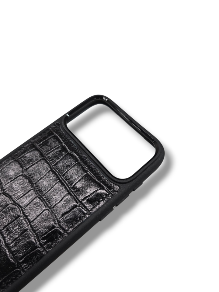 İphone 17 PRO Model Uyumlu SİYAH CROCO Hakiki Deri İsme Özel Ücretsiz Kişiselleştirme Seçeneği İle Kadın Erkek Kullanım premium  Tam Uyumlu Silikon Kılıf Ücretsiz Kargo Visso Leather Geçek Orjinal Dana Derisi