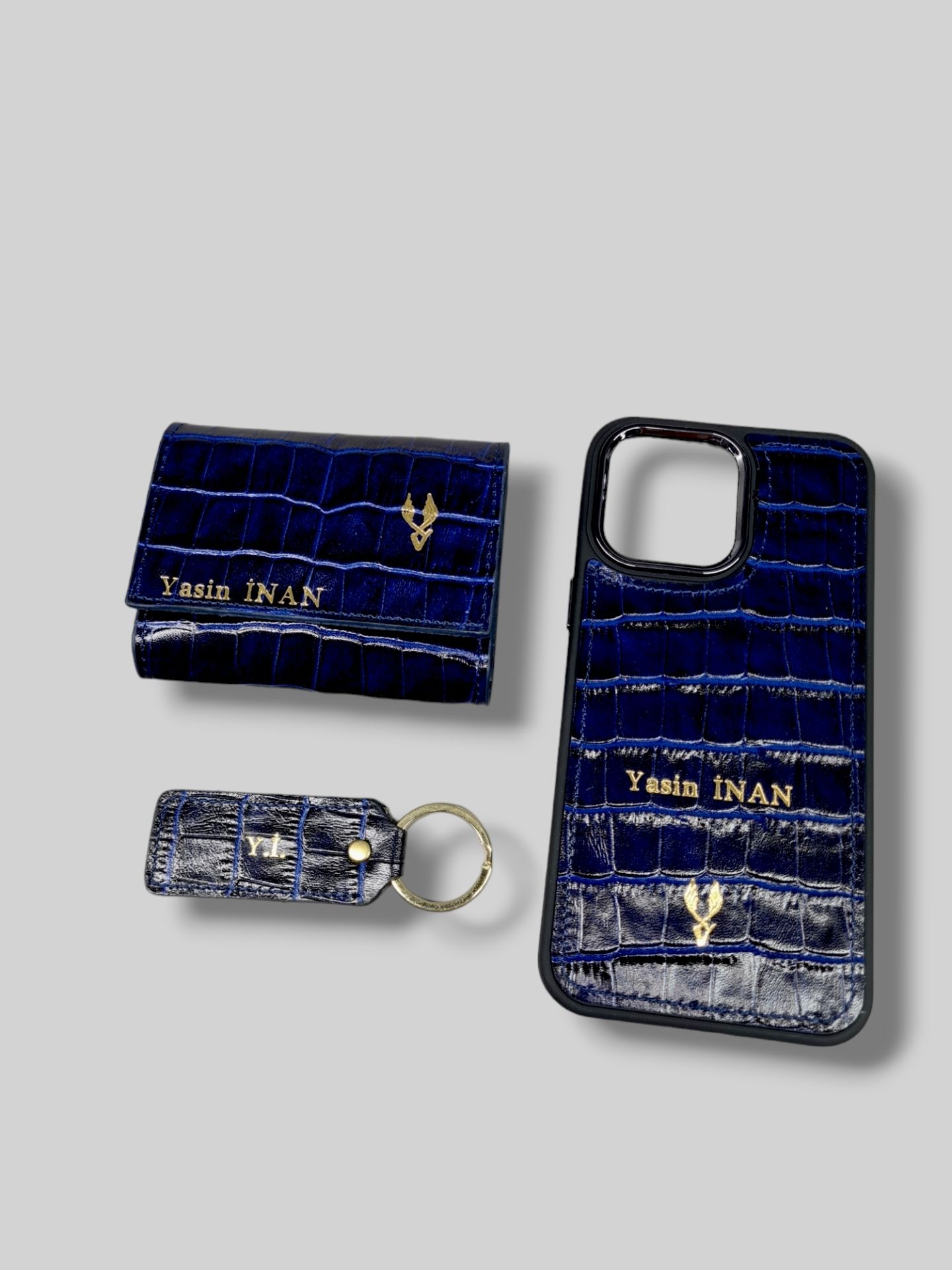 VİSSO 660 HAKİKİ DERİ ÇANTA İSME ÖZEL GÜÇLÜ MIKNATISLI KİLİT AKORDİYON YELPAZE KARTLIK CÜZDAN ERKEK KADIN MODELİ Lacivert Croco + Anahtarlık+ kılıf